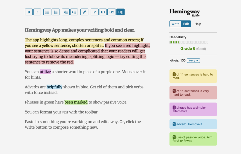 英语语法修改网站 hemingway editor